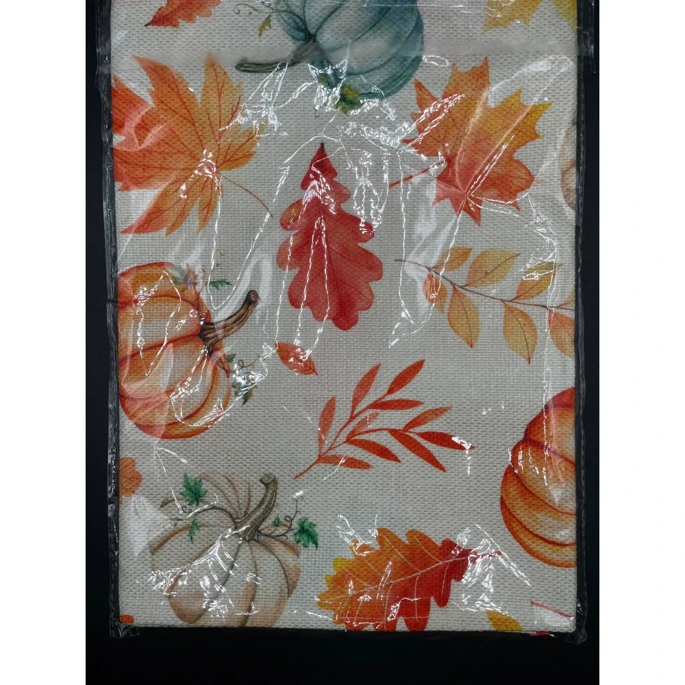 Autumn Pumpkin Leaf Table Runner Fall Harvest Thanksgiving Burlap Style 13x72 in